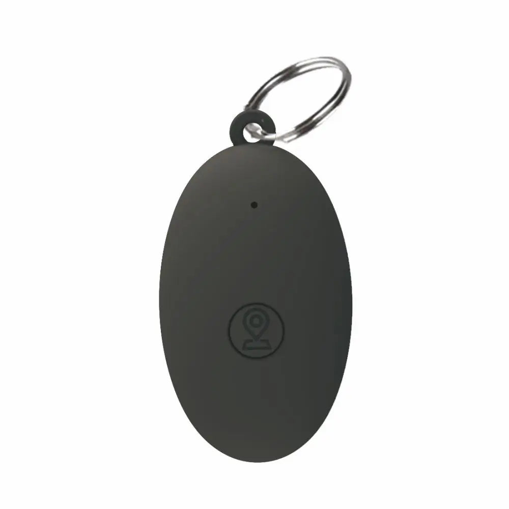 Matte black GPS tracker for keys with sleek design and location control icon on front