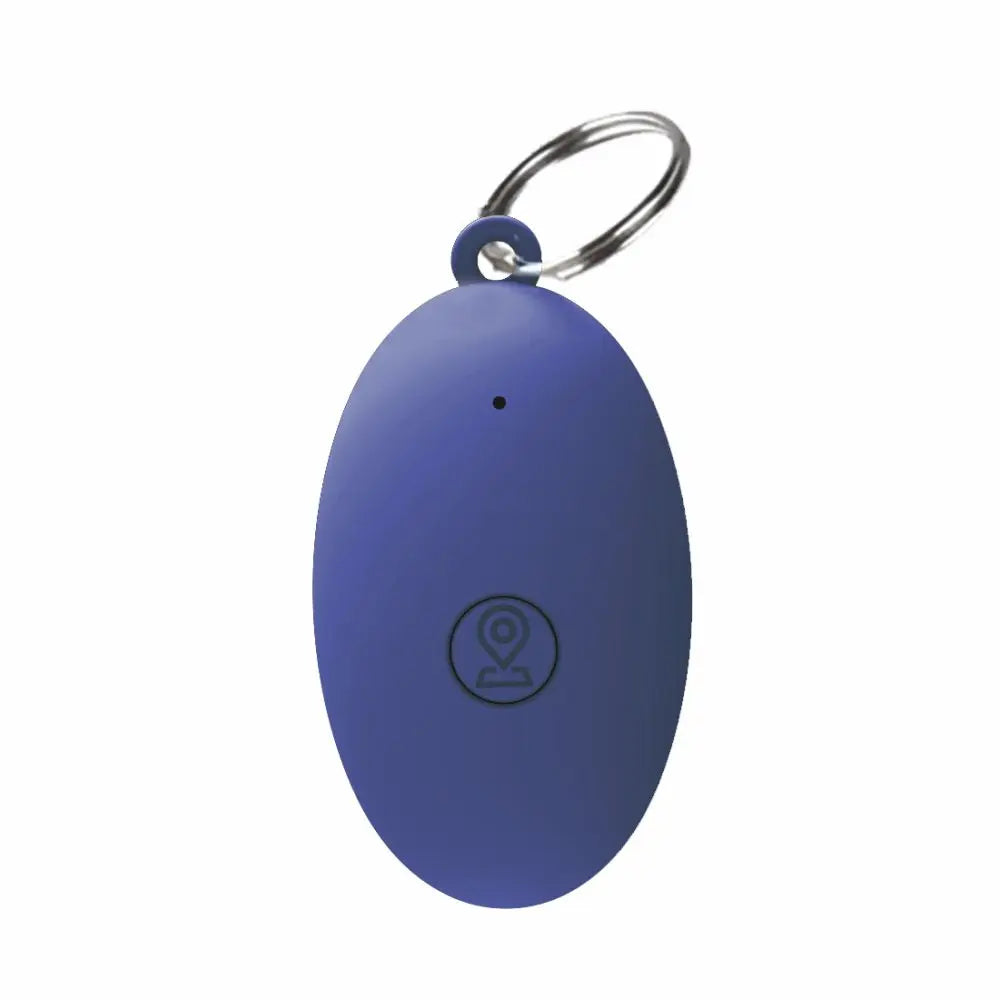Deep blue GPS tracker for keys with metal keyring and anti-loss tracking button