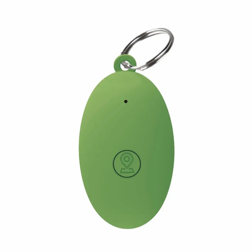 Green GPS tracker for keys with keyring and locator button, great for travel or everyday use
