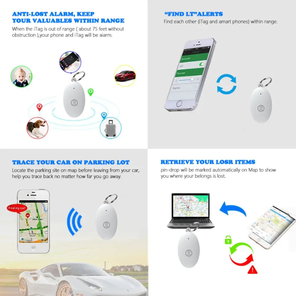 Multi-feature GPS tracker for keys with anti-lost alarm, phone pairing, car tracking, and real-time map location recovery via app