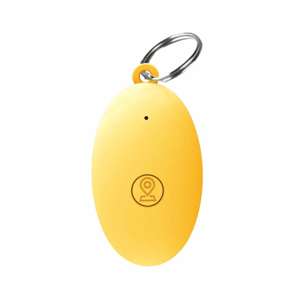 Yellow GPS tracker for keys with location icon and keyring, ideal for tracking valuables
