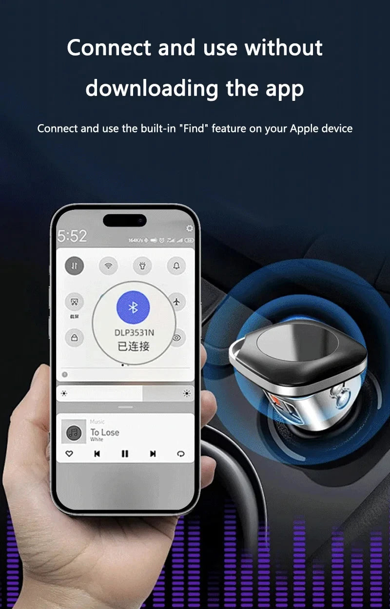 Bluetooth tracker connected to iPhone via built-in 'Find' feature, enabling tracking without third-party apps