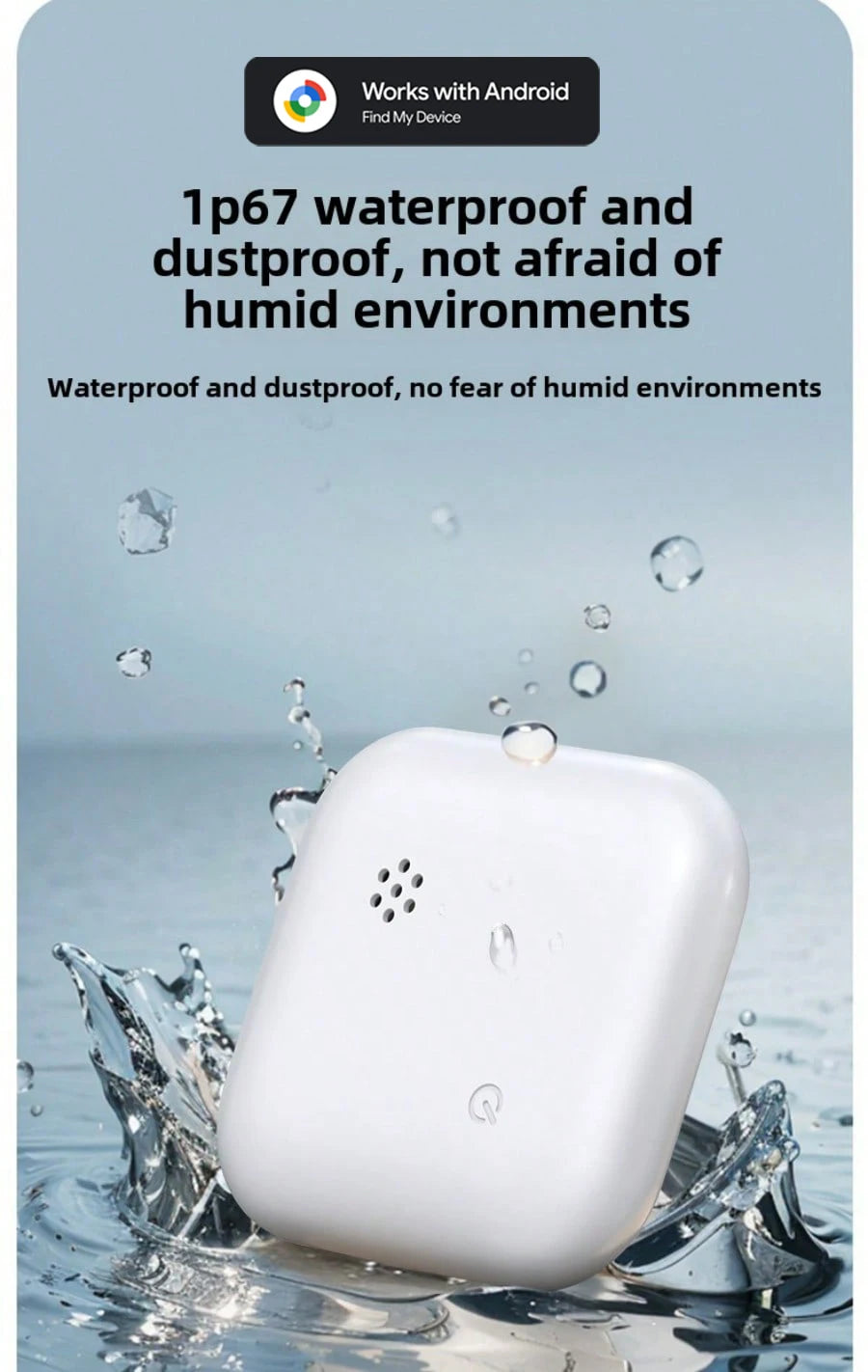 White GPS phone tracker with IP67 waterproof and dustproof protection, suitable for humid environments