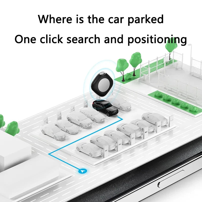 Bluetooth tracker helping to locate a parked car using smartphone app with one-click positioning feature