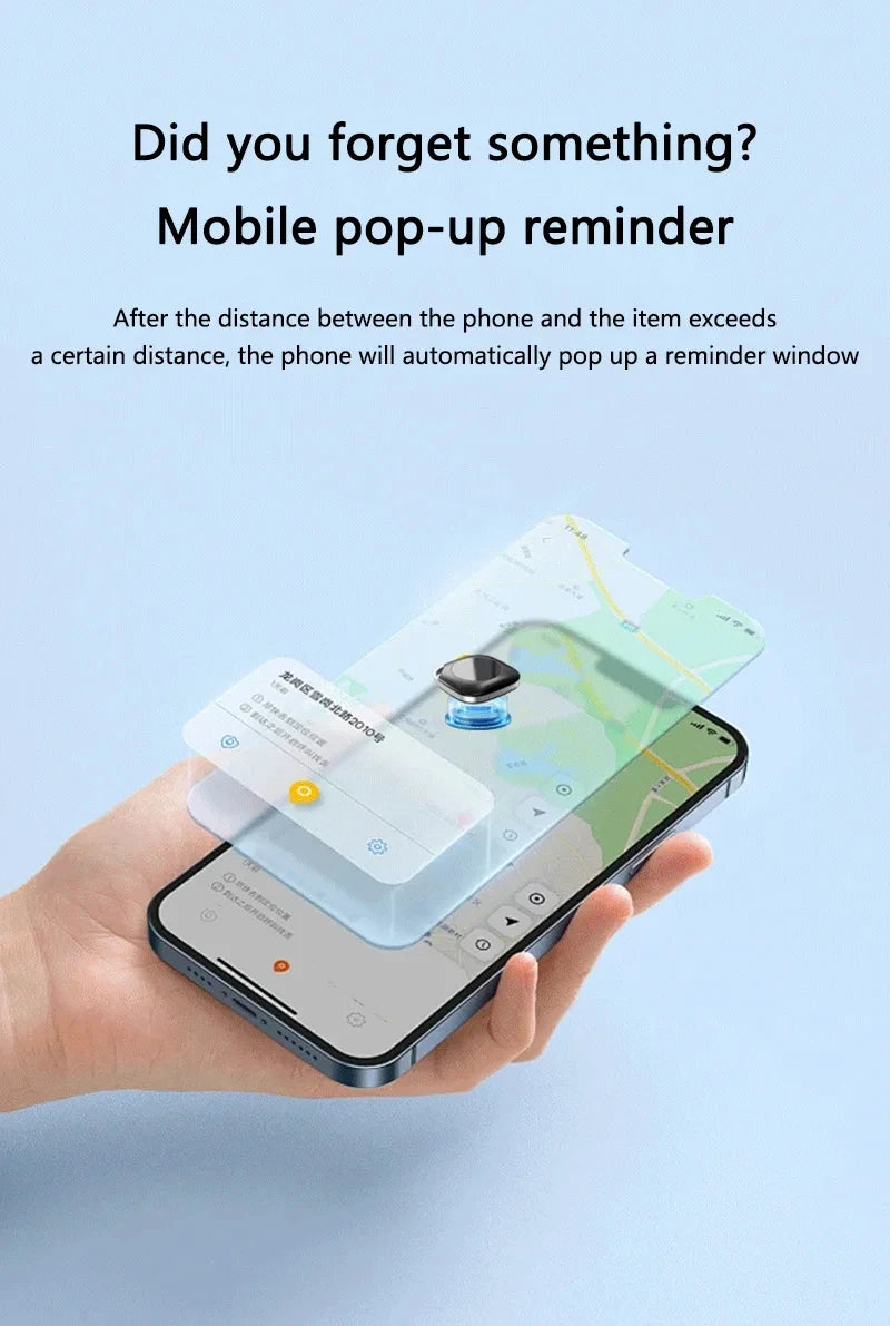 Smart Bluetooth tracker triggering a mobile pop-up reminder when the connected item is out of range from the phone